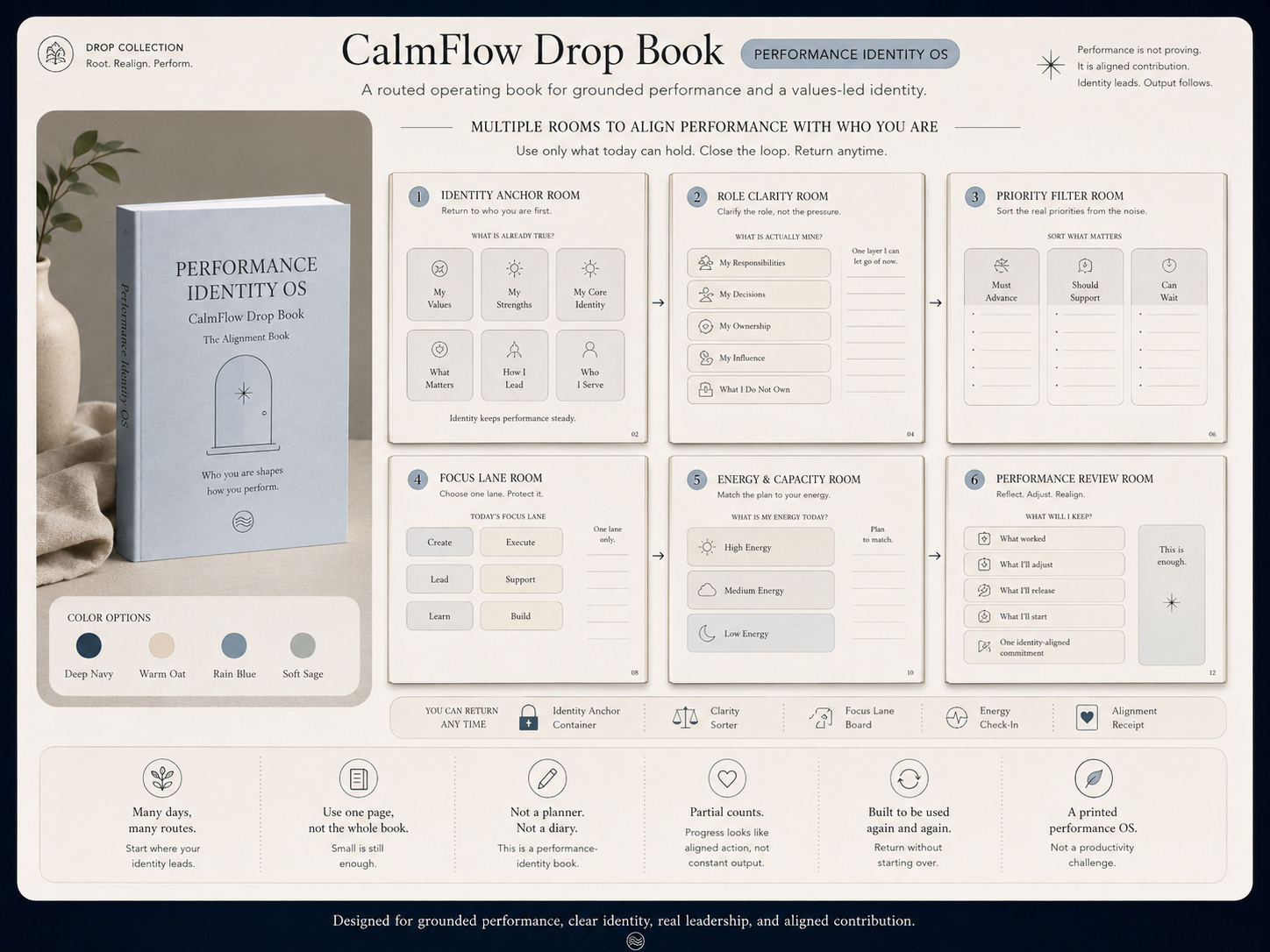 Performance Identity OS Drop Book — grounded performance and values-led identity